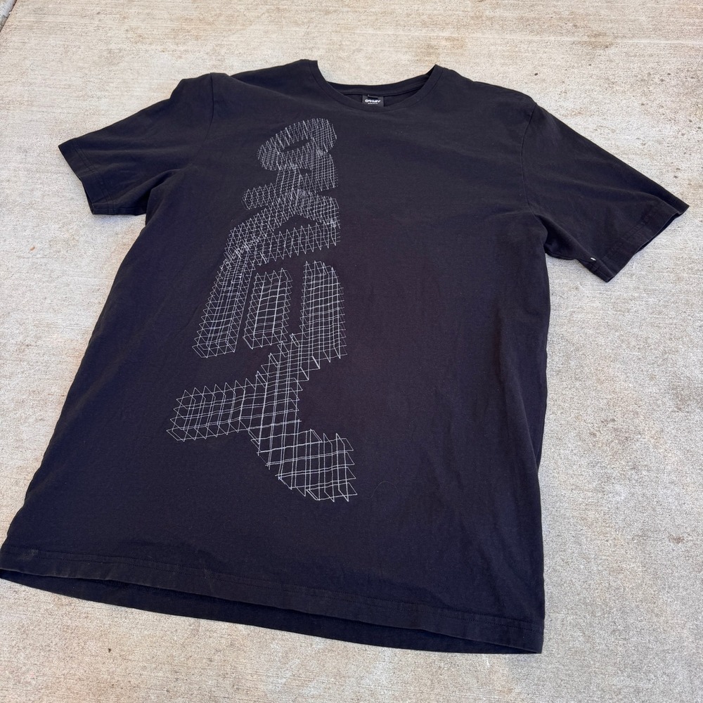 Oakley Mens XL Black Graphic T-Shirt Geometric Wireframe Regular Fit